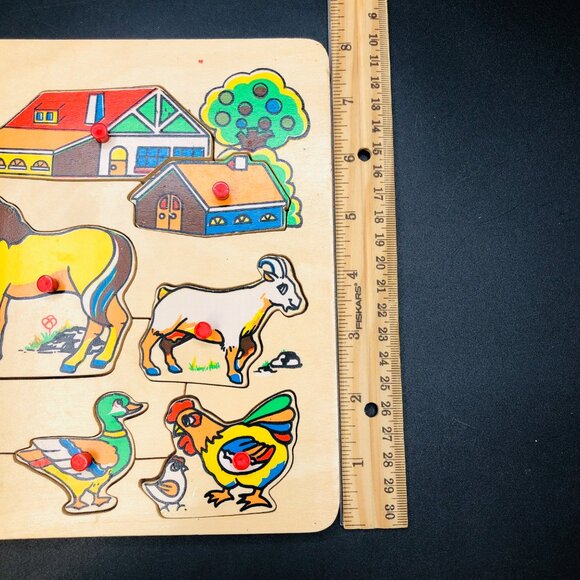 Vintage 80s Ranch Animals Wood Tray Puzzle: Retro GenX Toy Nostalgia - Picture 9 of 10